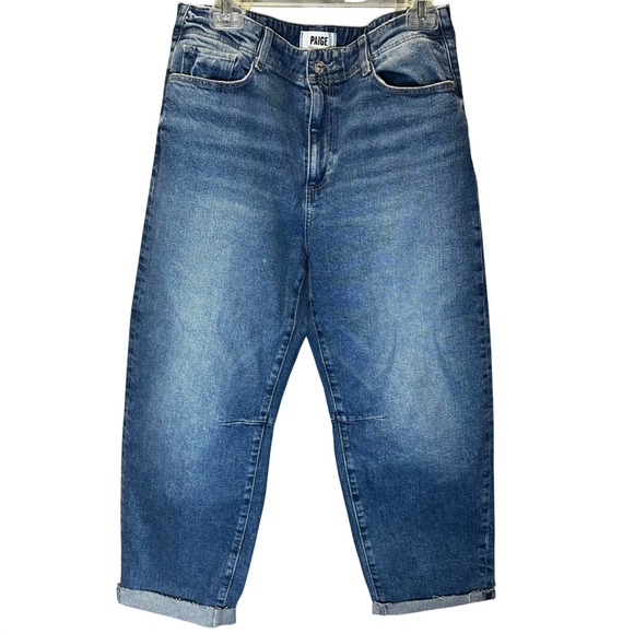 PAIGE Denim - PAIGE Alexis Wide Leg Raw Hem Cropped Streetwear Barrel Jeans Medium Wash Sz 30